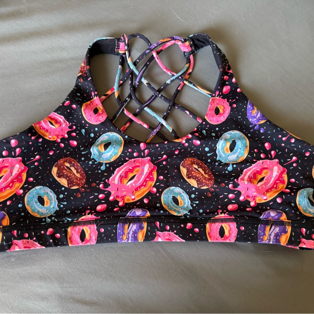 Constantly Varied Gear Donut Print Sports Bra - Black and Pink
